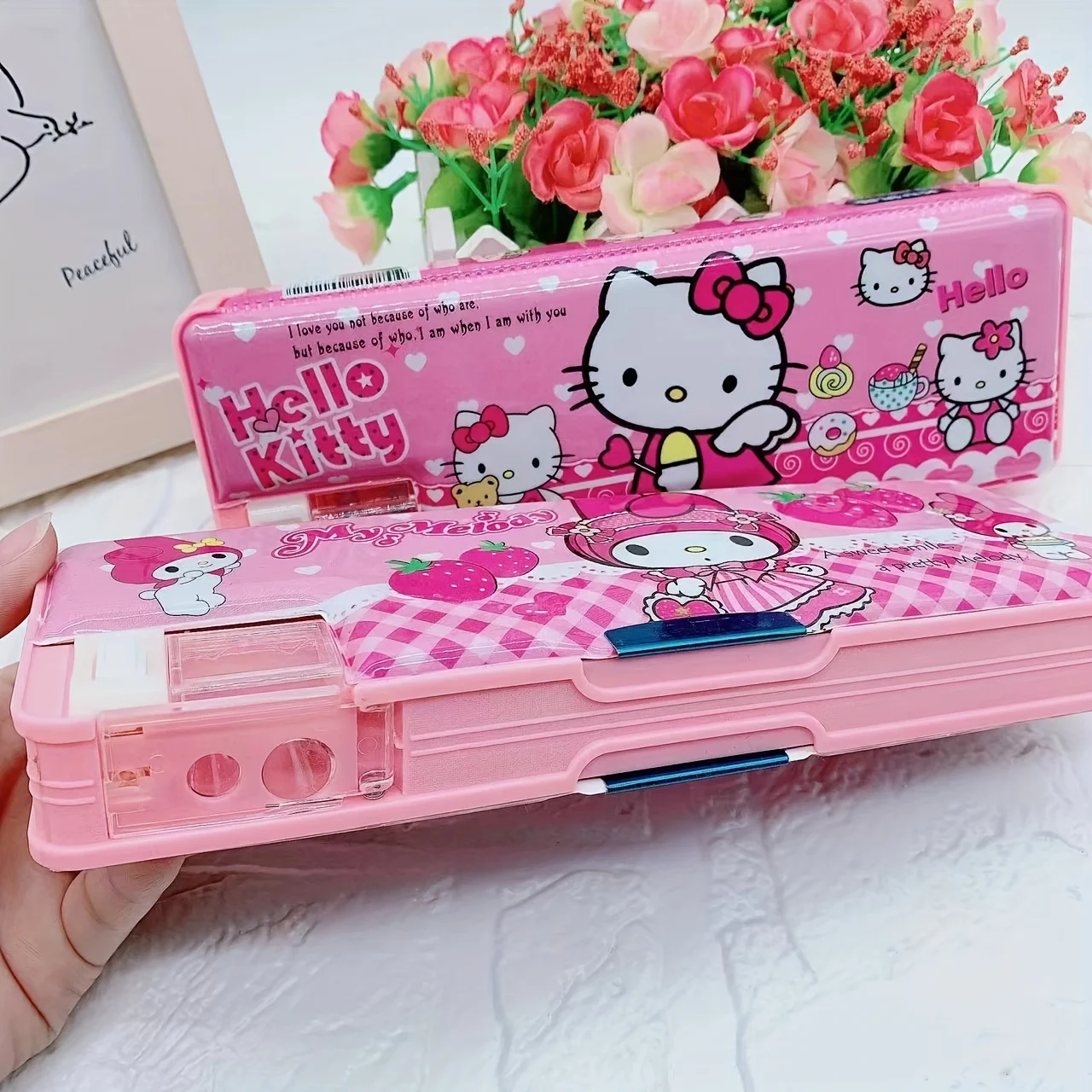 Sanrio Hello Kitty Melody Kuromi Double-Sided Pencil Case Stationery Storage Box Gifts