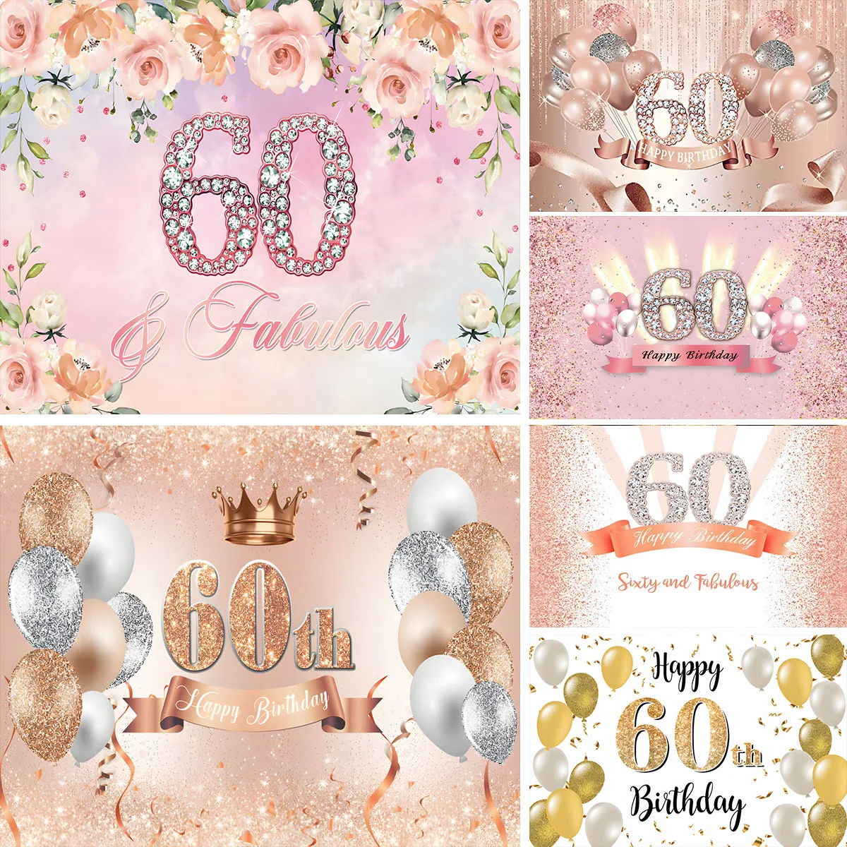 60th Birthday Decorations Cheers to 60 Years Banner Rose Gold Backdrop Party Supplies for Women Fifty Birthday Poster Sign Decor