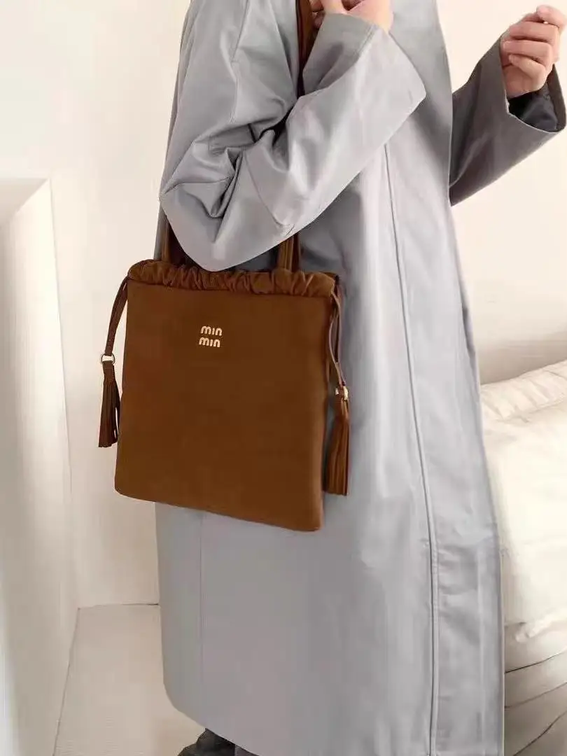 

Trendy Suede Cord Dstring Fringe Tote Bag Underarm Single oulder Bag Faionable Autumn Winter New Arrival Leisure Pure ...