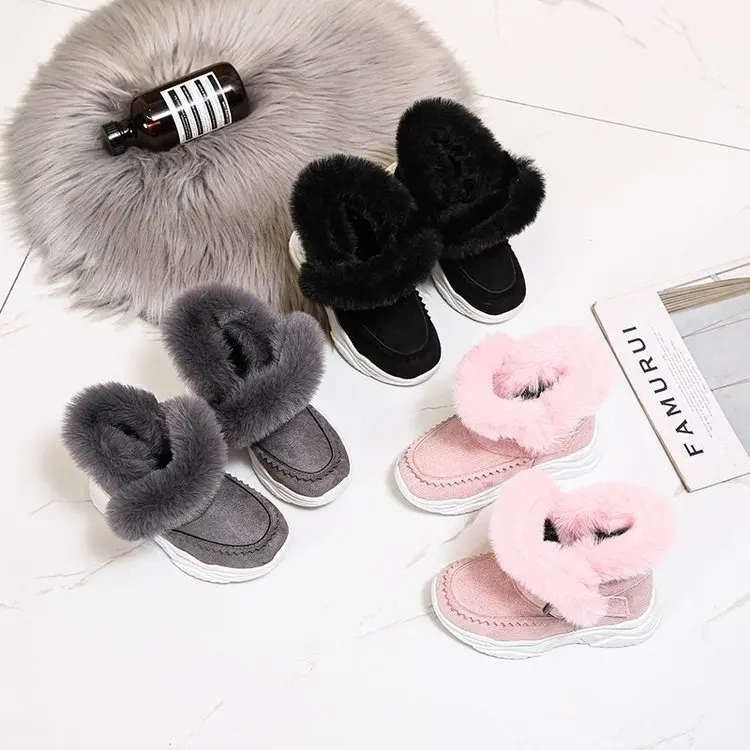 Kids Winter Cotton Shoes Boy Plush Snow Boots Girl's Warm Short Boots Kid's Thick Gray Outdoor Winter Shoe Non-slip