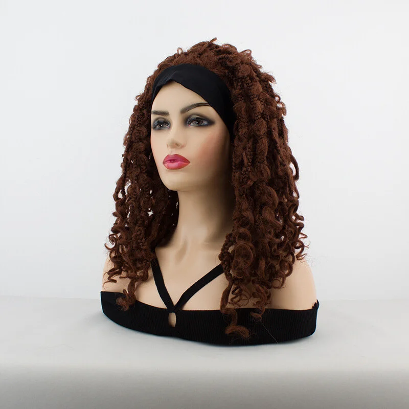 Women Wig Girl Dark Brown Red Wig Long Curls Rolls Hair Wig Ladies Party Wig