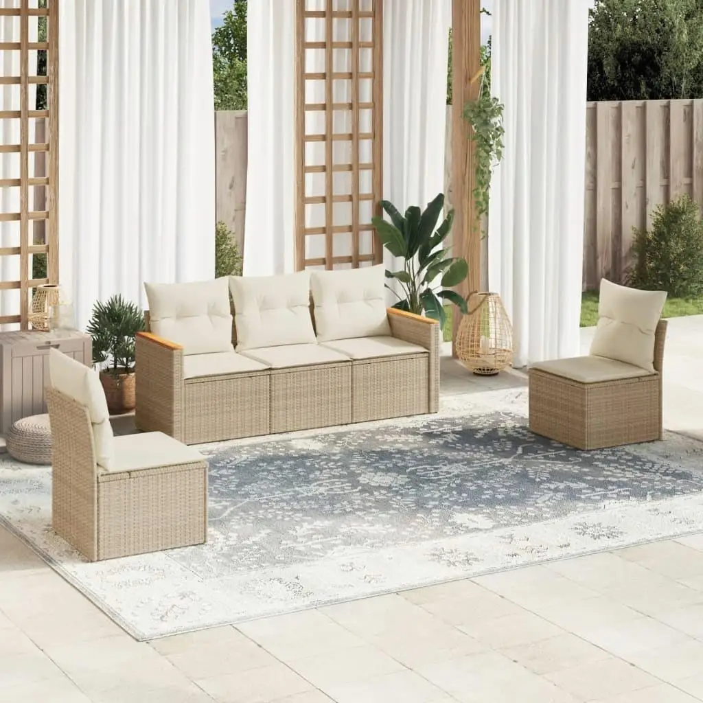 

Beige PE Rattan Modular Medium Garden Sofa Set Outdoor Furniture Lounge Seating