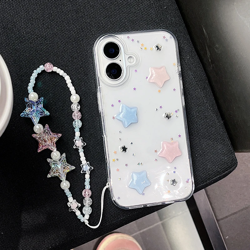 Wunderschöne, farbenfrohe 3D-Stern-Glitzer-Handyhülle für iPhone 16 18 Pro Max 17 Air 15 13 12 11 14 Plus mit transparenter Rückseite – Detail 10