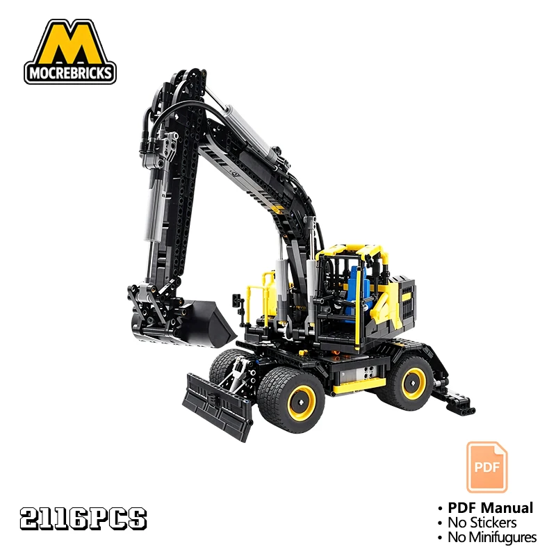 MOC RC Wheeled Excavator Building Blocks Remote Control Heavy Digger Vehicle DIY Construction Bricks Model Toy Gift