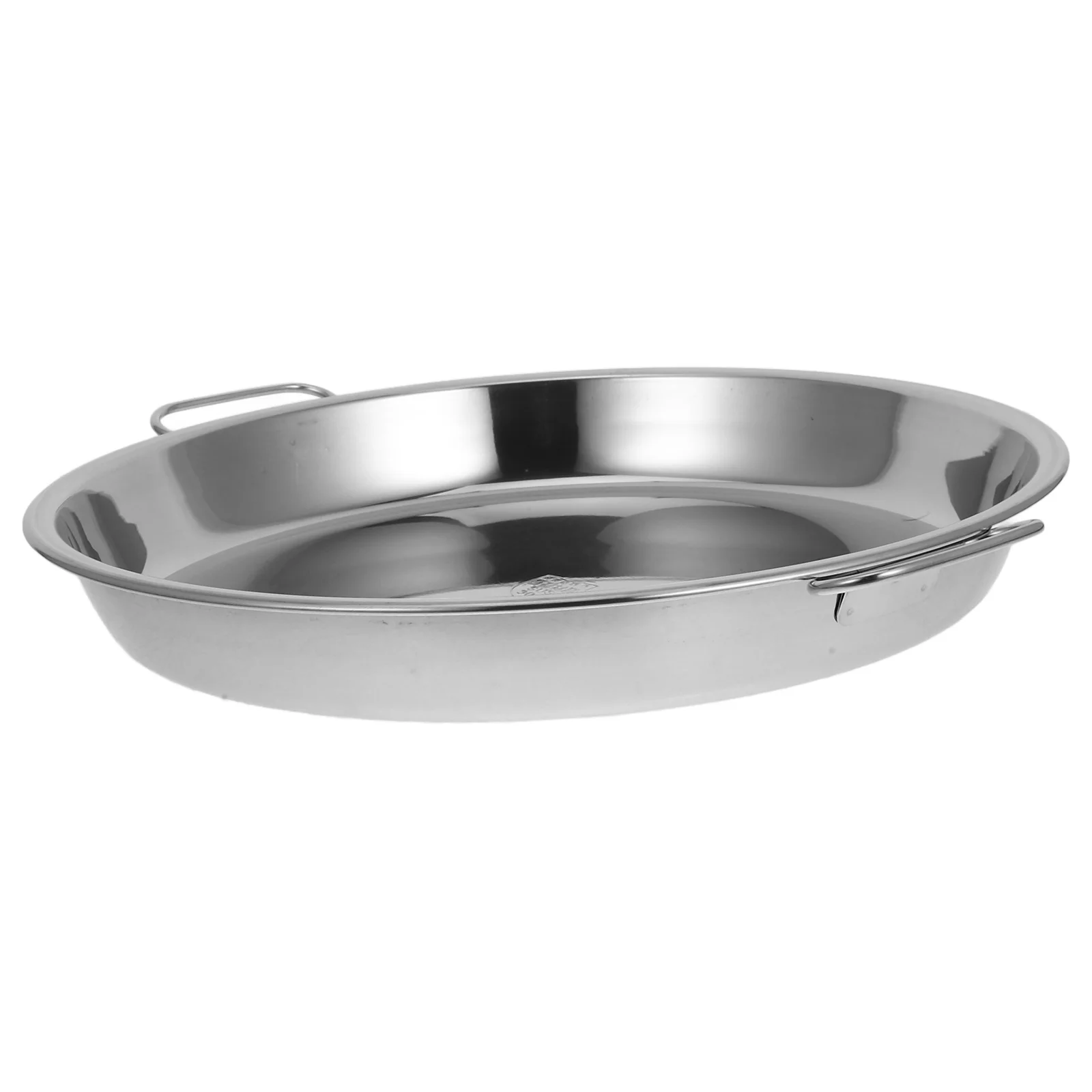 

1pc Stainless Steel Roasting Pan Round Oven Tray For Turkey Meat Vegetables Baking Grilling Barbecue Serving Platter Kitchen