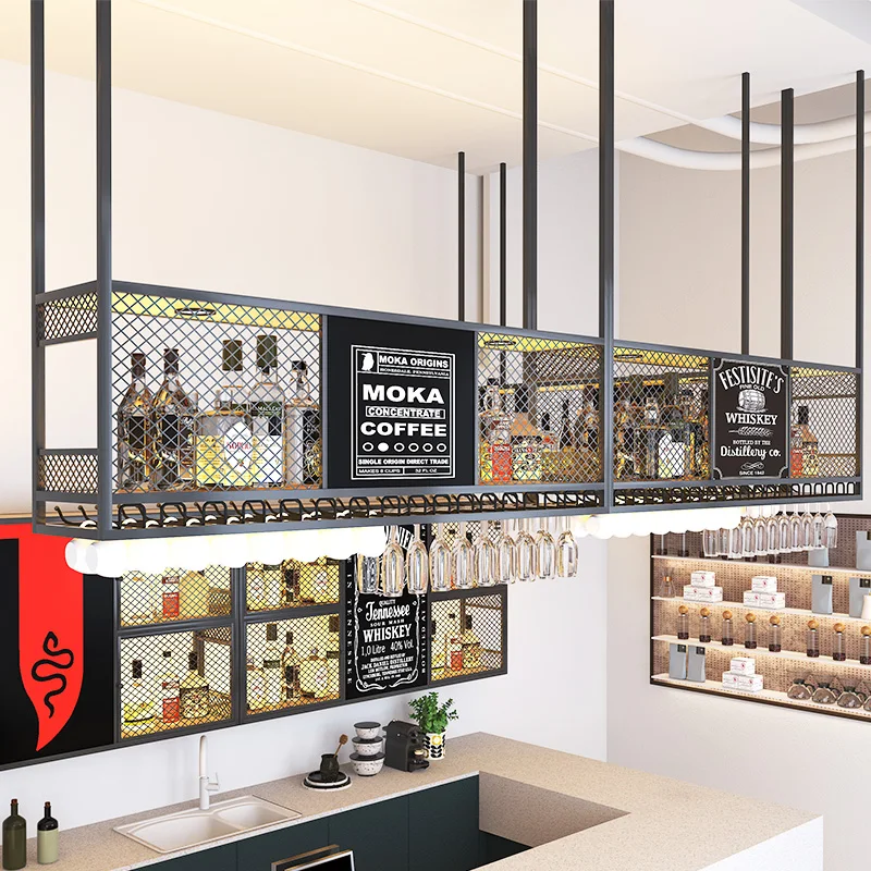 สไตล์อุตสาหกรรมชั้นวางไวน์แขวนตู้หรูหราจอแสดงผลการปรับแต่งไวน์ตู้ Creative Vinoteca เฟอร์นิเจอร์กลางแจ้ง