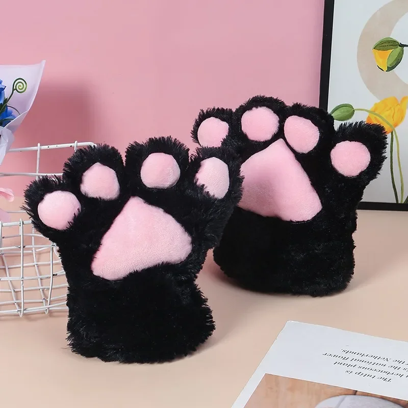 Fursuit de invierno con pata de gato peluda, guantes blancos, disfraz de Cosplay, Animal suave de peluche, decoración de Cosplay con pata de gato,