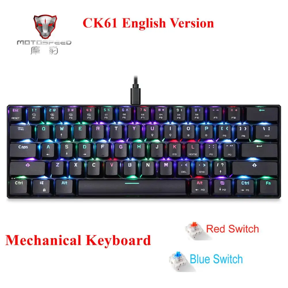 MOTOSPEED CK61 Gaming Mechanical Keyboard Portable 61 Keys USB Wired RGB LED Backlight Keyboard for Computer PC Gaming Gamer