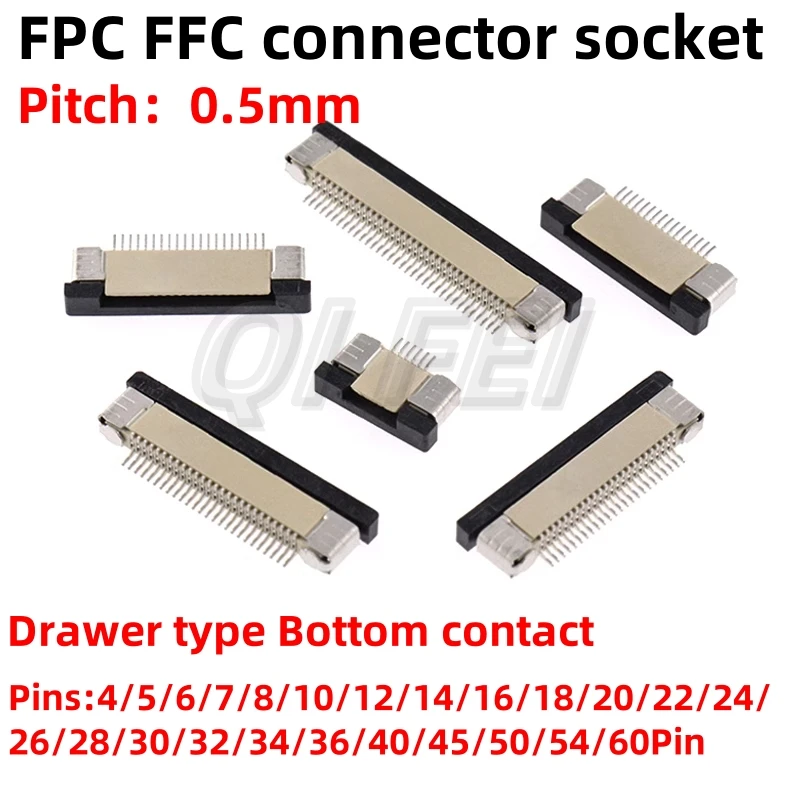 

10pcs 0.5mm FFC FPC Flat Cable connector Drawer type Bottom contact Flat Cable Connector 4 5 6 8 10 14 16 20 22 24 30 34 40Pin
