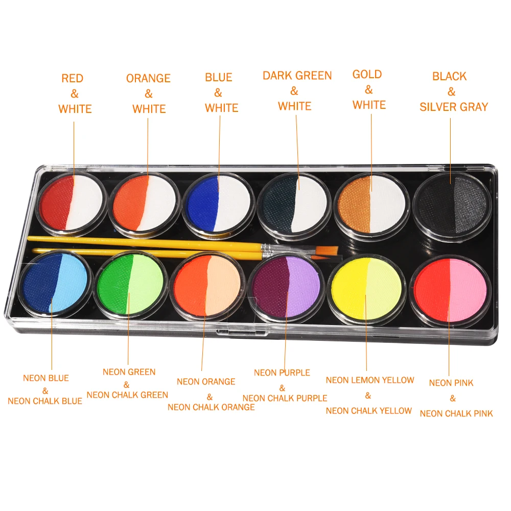 OPHIR Rainbow Face Paint Palette Split Cakes Body Painting 12 Groups Water-Based Face Painting  for Children Halloween RT013A