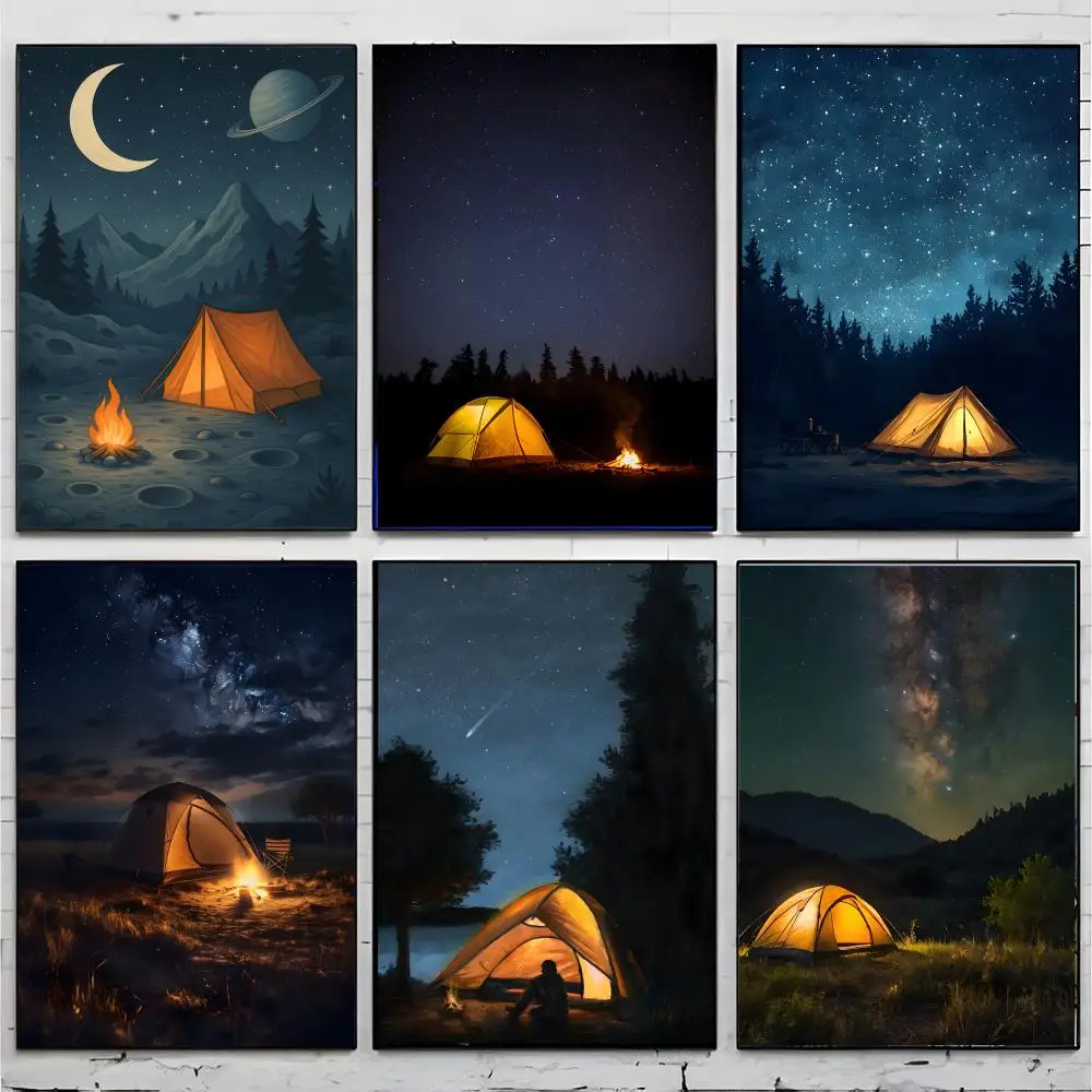 Cozy Outdoor Theme Tent Starry Camping Poster Premium Decor Art & Gift for Household Lounge Home Ornaments