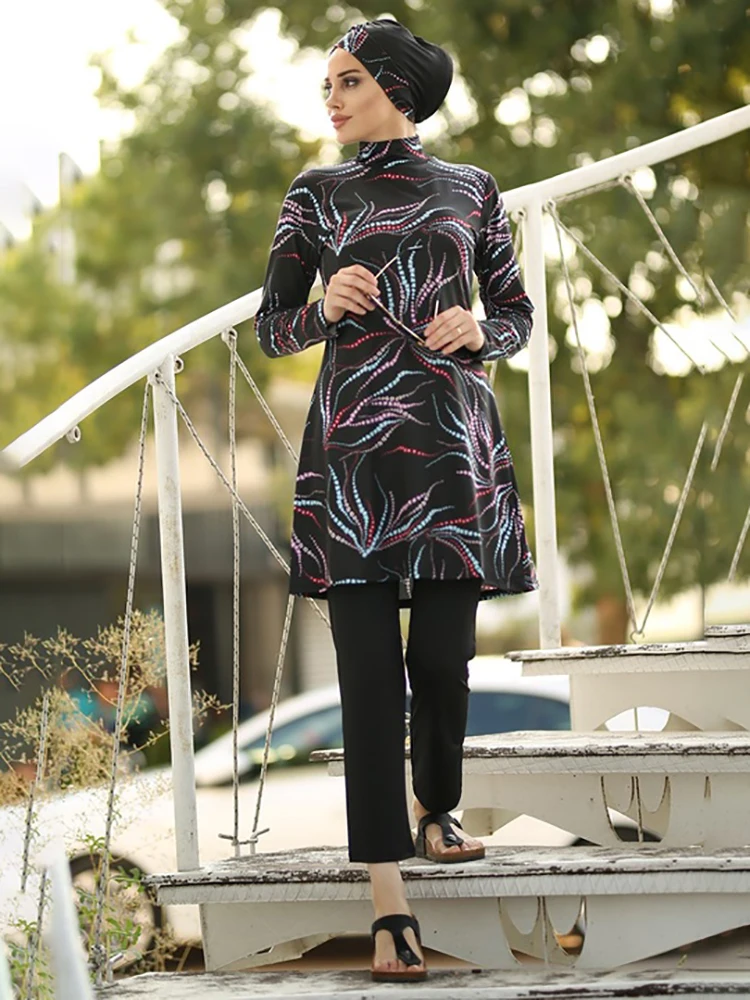 Burkini muslim swimwear abaya mujer musulmana hijab turbante bañador manga larga Traje de baño modesto musulmán para mujer, Hijab, Burkini, manga larga, Islámico