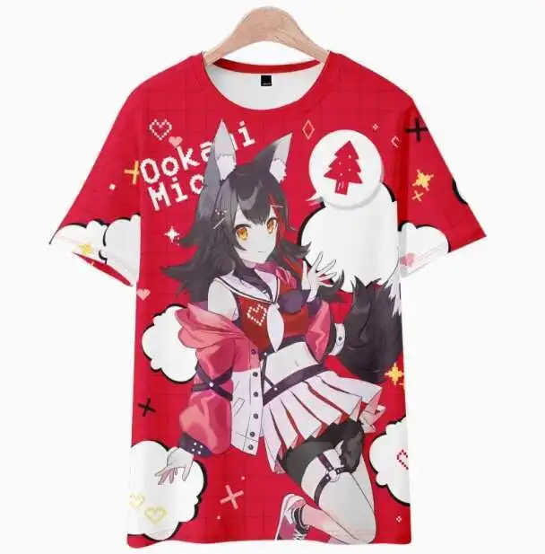 Anime Hololive Vtuber Shirakami Fubuki Short Sleeve T-Shirt Summer Cosplay Costume Casual Student Loose Tops Anime