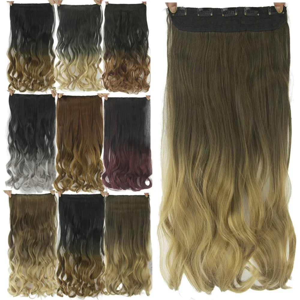 

Synthetic Curly Ombre Brown Clip in Hair Extensions Hairpiece Fake Hair on Hairpins for Women Perruque Postiche