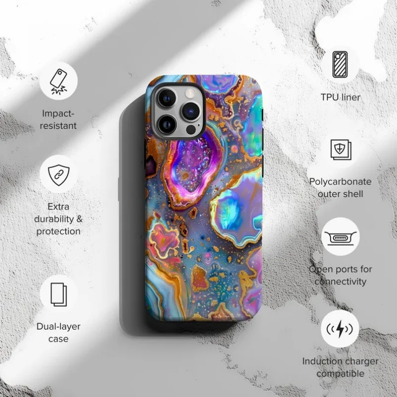 Gemstone Galaxy Agate Geode Phone Case For IPHONE 16 15PRO MAX 14 13 12 11 Acrylic TPU Two in one magnetic Phone Cases