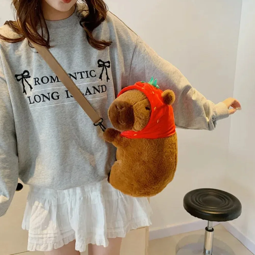 Comfortable Cartoon Capybara Backpack Cotton Filled Pear Capybara Crossbody Bag Korean Style Turtle Plush Animal Daypack Girls