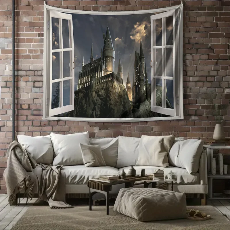 معلقة على الحائط على شكل قلعة سحرية - نسيج غابة أورورا يتوهج في الظلام من عالم الخيال