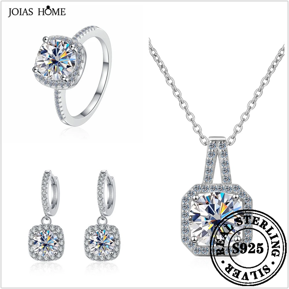 JOIAS HOME Silver 925 Total 4CT D Color Moissanite Gem Jewelry Set Wedding Jewelry Set For Wife Fashion Elegant Festival Gift