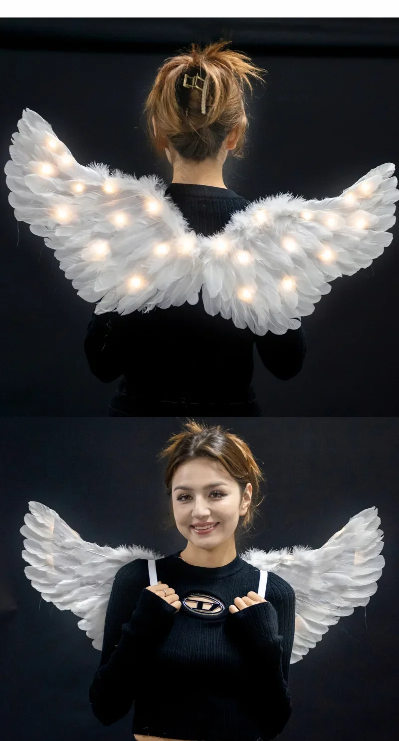 성인 여성 어린이 LED 조명으로 천사 날개를 밝힙니다 흰색 의상 소품 할로윈 크리스마스 생일 결혼식