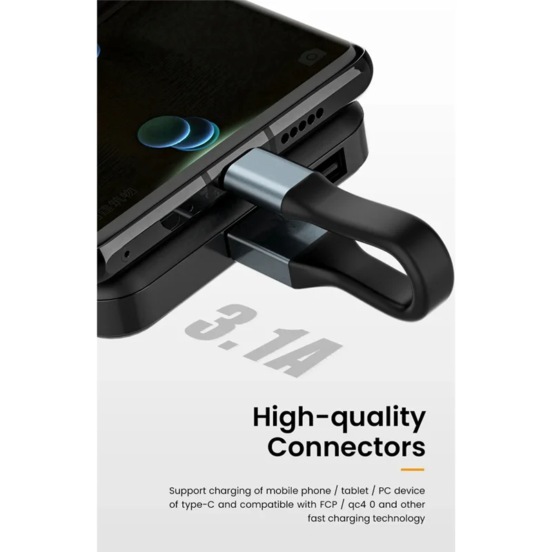 PHILE-Mini 3A USB Type-C Fast Charging Data Cable Portable Keychain QC 3.0 USB Type C Short Cable For Type C USB Devices