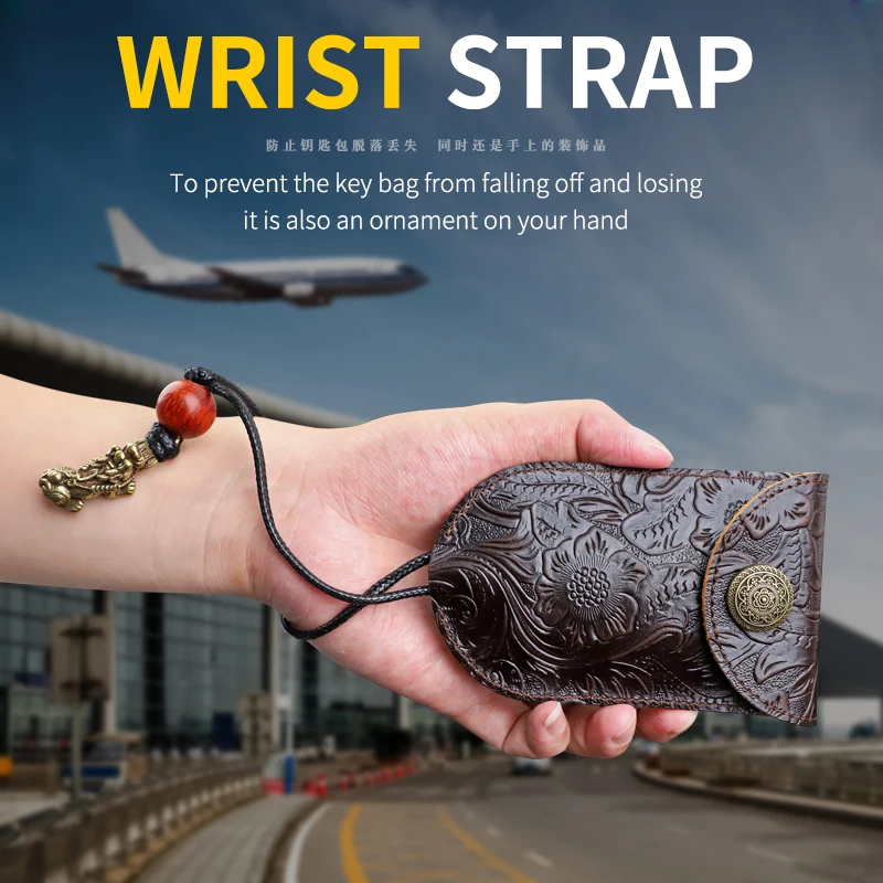 Retro Genuine Leather Pull Type Key Bag Handmade Organizer Key Wallets Housekeepers Car Key Holder Case Portable Keychain Pouch