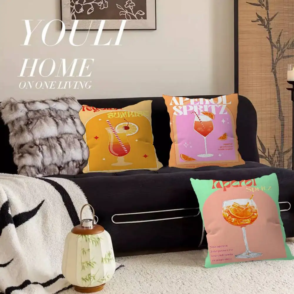 C-Cool-Cocktail-Wine-Art-Ins-Fashion Cushion Cover Polyester Sofa Cushions Decorative Throw Pillows Home Decoration Pillowcover