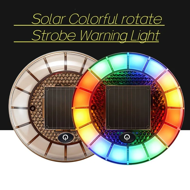 Solar Colorful Rotate Strobe Warning Light Anti-Collision Flashing Light Truck Night Display Wide for Cars Motorcycles Anti-Rear