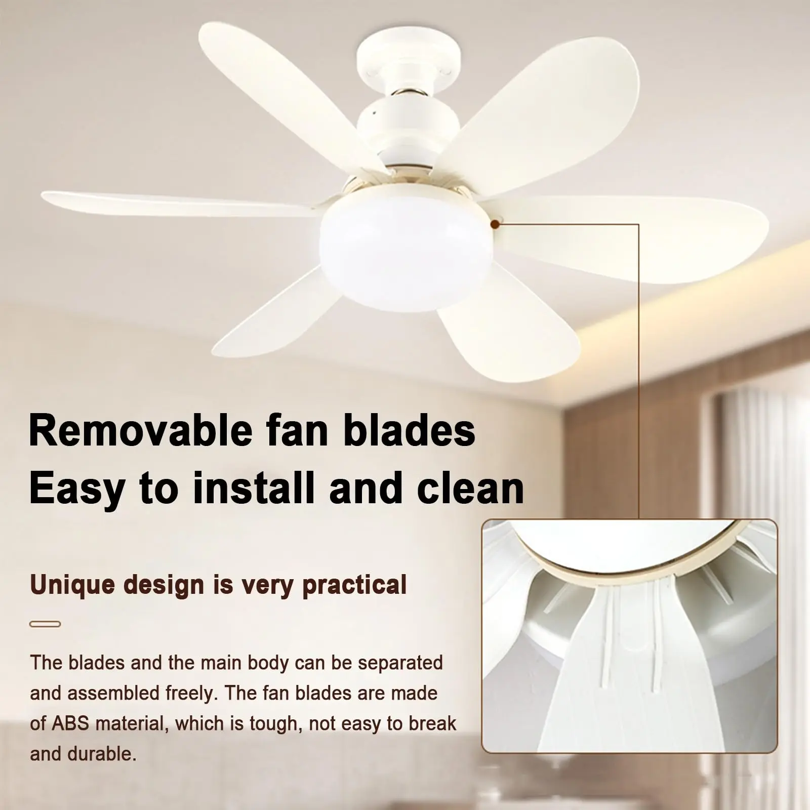 Ceiling Fans with Lights, Socket Fan Light 6 Blades Socket Dimmable 3 Color Temperatures for Kids Room Small Attic Small Kitchen