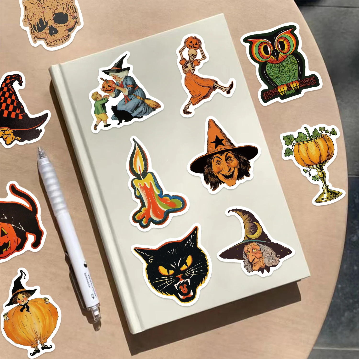 52pcs Skeleton Cat Halloween Witch Pumpkin Stickers DIY Diary Laptop Luggage Skateboard Graffiti Decal Classic Toys