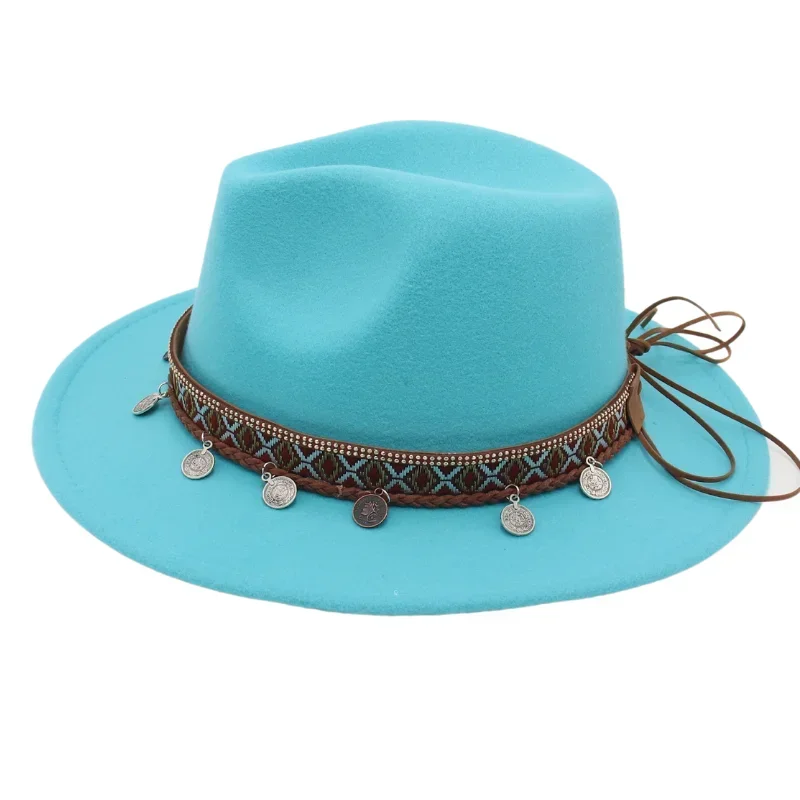 New Bohemian Ethnic Style Fedora Hats Dance Casual Flat Brim Jazz Felt Hat Autumn Winter Women Men Classic Dress Hat American