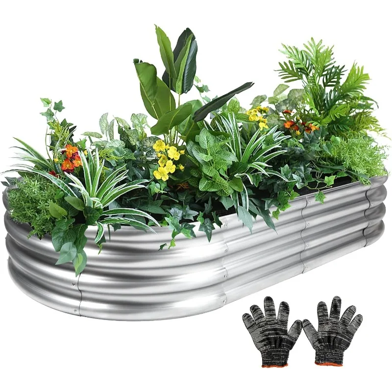 Galvanized Raised Garden Bed, 4x2x1 FT Thickening Raised Beds for Gardening, Oval Larger Space Planter Box