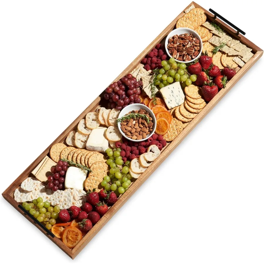 

Modern Manor Longboard Cheese Platter with Handles Rectangular Cheese Board and Home Decor Tray Dining Table Accessories Acacia