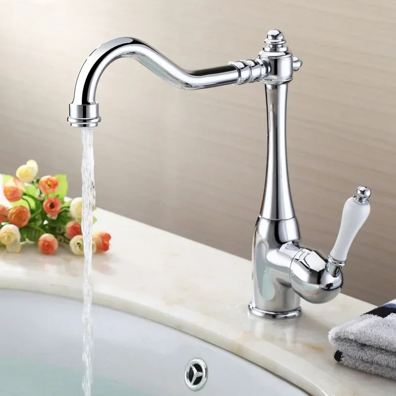 Chrome Brass Bathroom Sink Faucet - Single Handle Swivel, Hot/Cold Mixer Tap, Banheiro Torneira