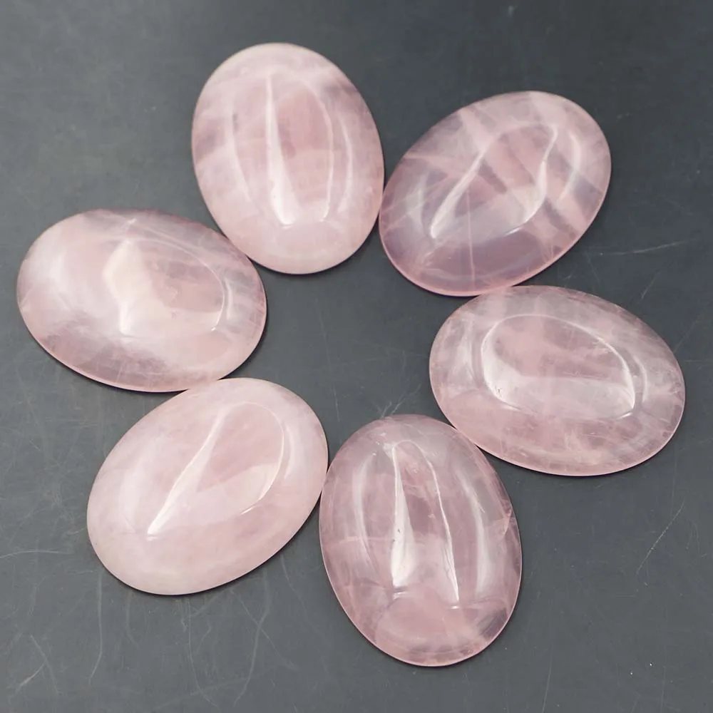 30x40mm Natural Stone Rose Quartz Oval Shape Cabochon Setting Beads for Jewelry Clothes Accessories Wholesale 6pcs Free Shipping