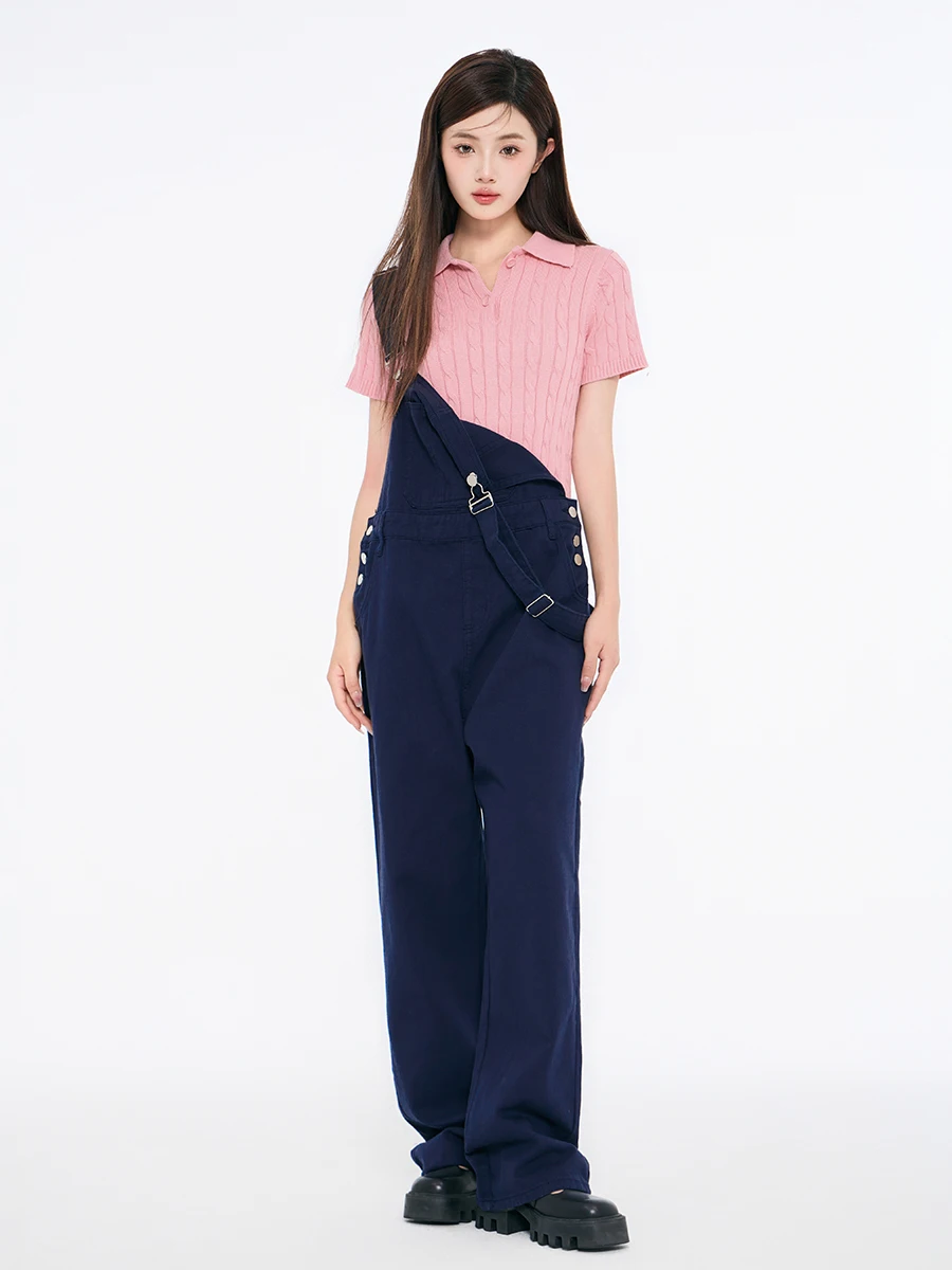 Nanyan Faionable Koreańskie Ogrodniczki z Wysokim Stanem, Proste Nogawki, Bawełniane Spodnie Damskie, Kombinezon Modny i Uniwersalny