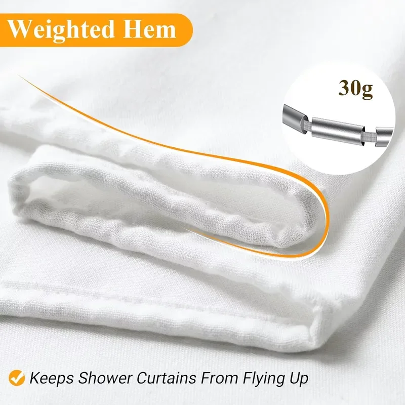 Custom White 100 Percent Linen Shower Curtain Waterproof Modern Bathroom Fabric With Magnet Wholesale Heavy Duty Bath Drapes