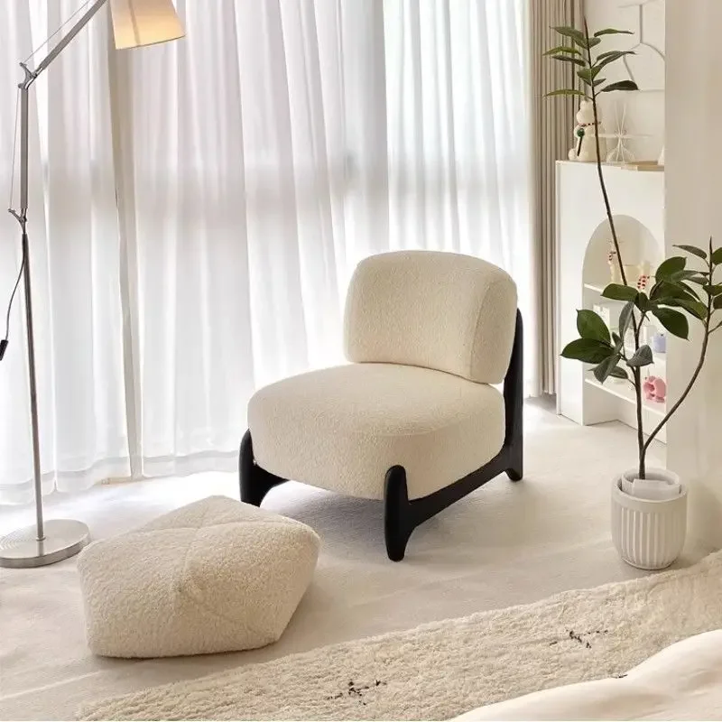 Japanese lamb wool solid wood sofa wabi-sabi wind small apartment balcony single ash wood lazy ash wood frame