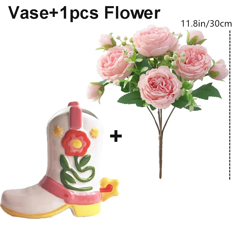 Ceramic Flower Vases Home Decor Flowers Vase Decoration Living Room Table Desktop Office Bedroom Happy Face Cartoon Boots Vases