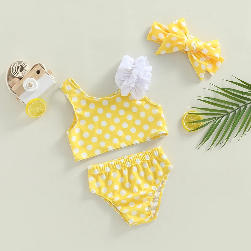 2022-06-11 Lioraitiin 0-3Years Kid Girls 2pcs Swimsuit Sleeveless Dot / Cup Cake Print Tops Summer Beach Shorts