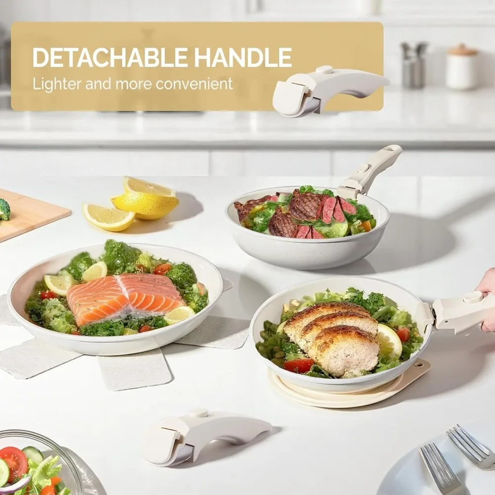 

22-Piece Nonstick Cookware Set with Detachable Handles, Soup Pot, Frying Pan New