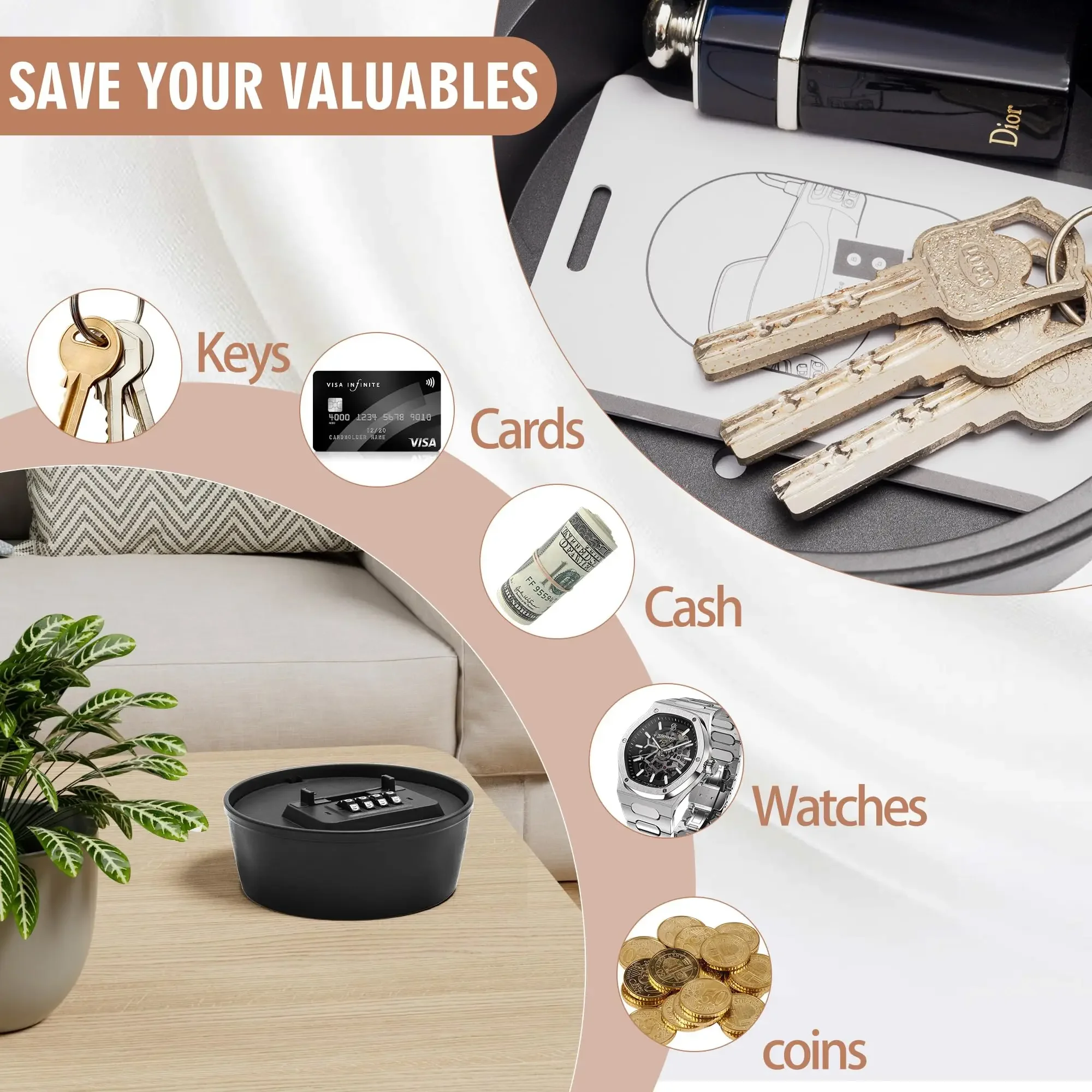 الإبداعية التمويه بوعاء قاعدة مكافحة سرقة كلمة المرور مفتاح صندوق مكتب في الهواء الطلق فناء مفتاح المنظم صندوق تخزين #3