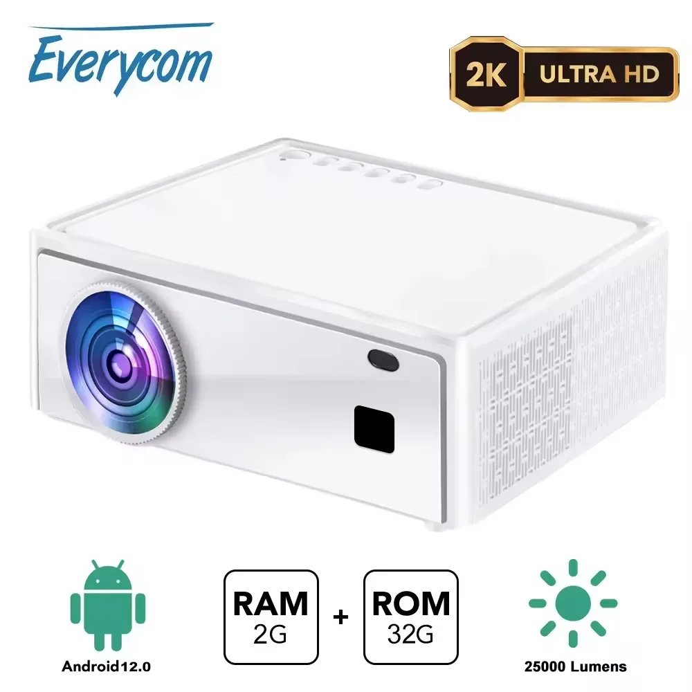 Everycom E700 Pro 2560x1440p 2K Projector 4K Android 12 Smart tv for Home LED Beam Projector with 2+32G 2.4/5G WIFI Home Cinema