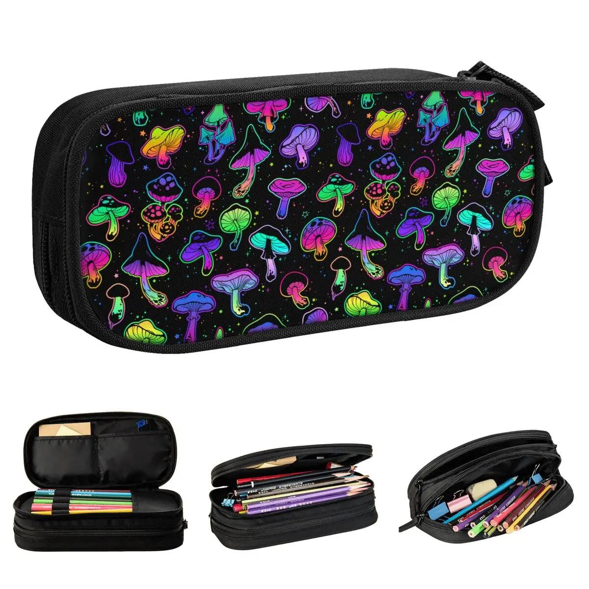 Lovely Bright Psychedelic Mushrooms Pencil Cases Pencilcases Pen for Girl Boy Large Storage Bags School Supplies Stationery