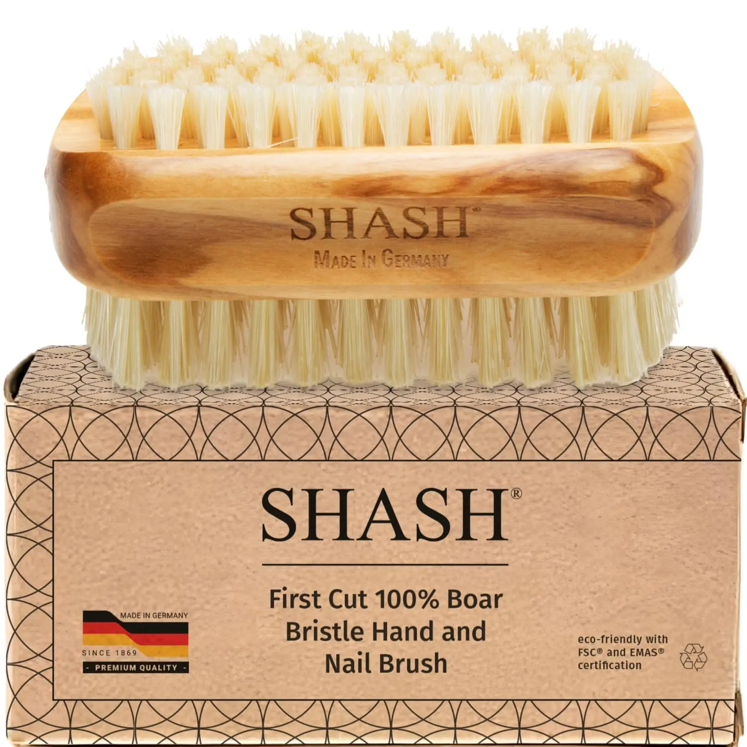 

Natural Boar Bristle Nail Brush - Exfoliates & Cleans Hands, Wood Handle