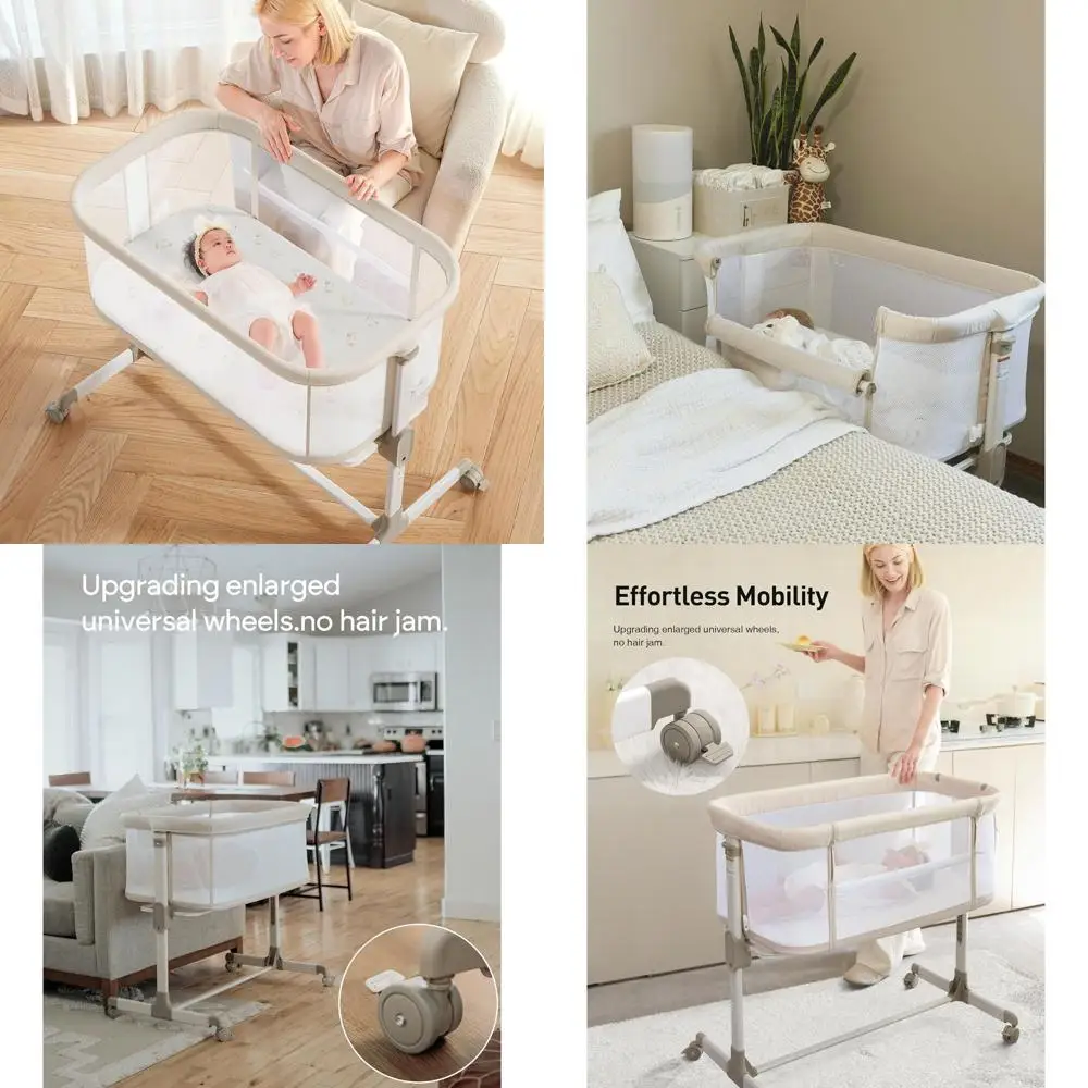 

Mesh Side Sleeper Bassinet with Wheels, 7-Position Height Adjustable, Beige for Infants