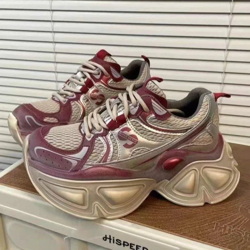 أحذية رياضية نسائية على الموضة 35-40 للتنقل في الفصول الأربعة أحذية كاجوال برباط شبكية قابلة للتنفس أحذية فردية سميكة القاع #5