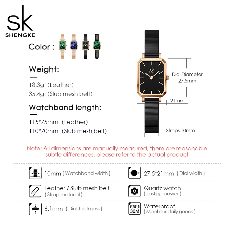 Shengke New Watch For Women Elegant Black Rectangle Ultra Thin Dial Reloj Mujer Precise Japanese Quartz Relogio Feminino