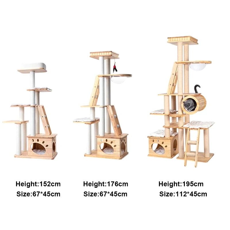 Indoor Climbing Tree with Towel-Style Play House, Wooden Frame, Funny Toys, Kittens Activity Center