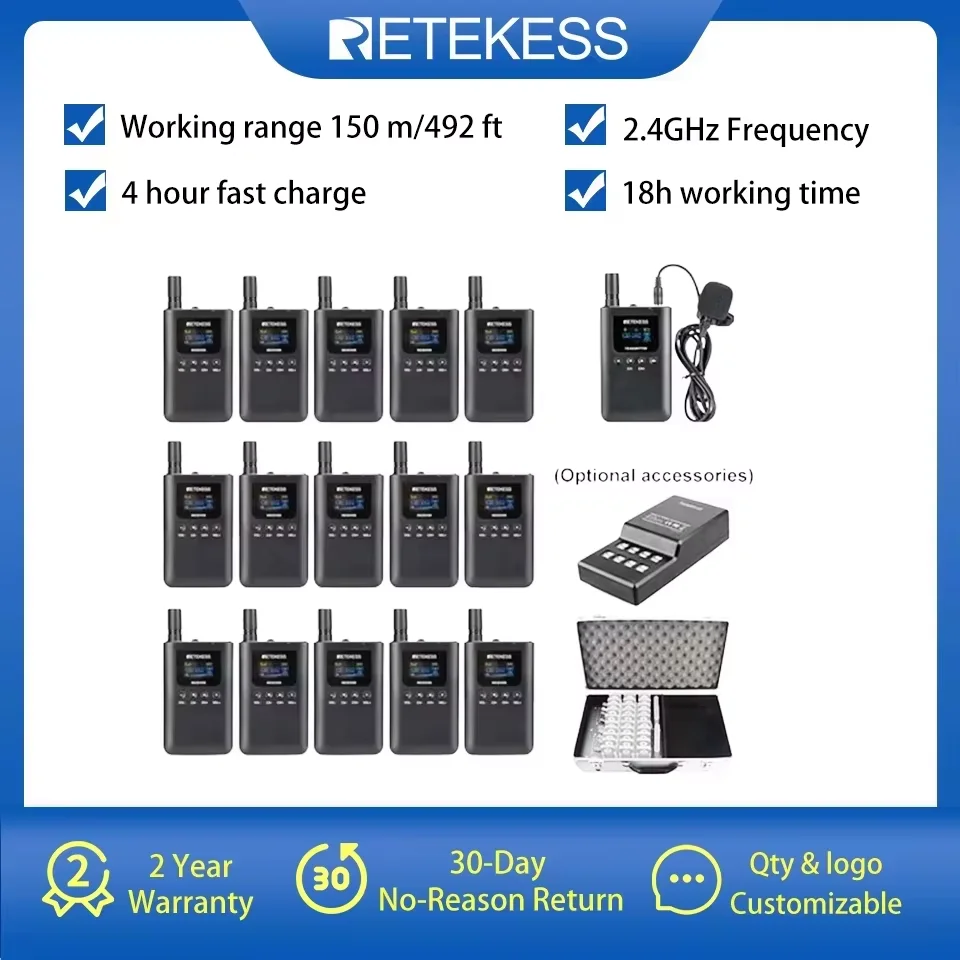 

Retekess TT125 Беспроводная гид-систе, Беспроводная аудиосистема радиогид, Комплект Радиогид , для путешествий, обучения, переводчика, встречи, церковная фабрика хадж