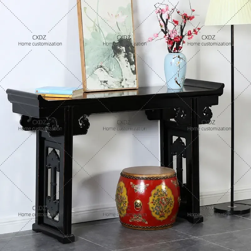 New Chinese Style Solid Wood Entrance Table Antique Warped Head Console Modern Minimalist Ming Style Zen Side Table Buddha